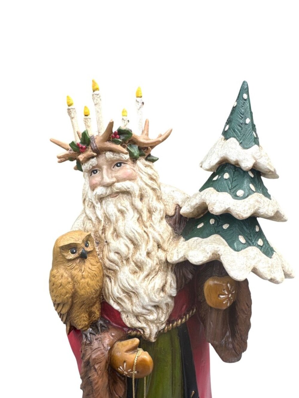 Midwest Cannon Falls Father Christmas Figurine Santa Owl Tree Candle Crown